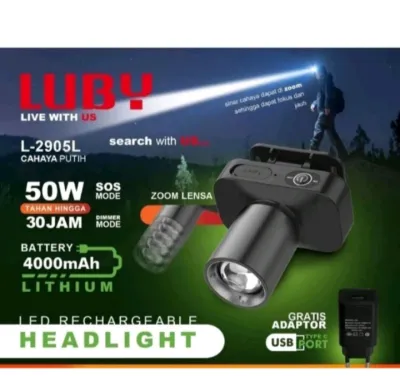 Senter Kepala Luby 50 Watt Super Zoom L-2905NL L-2905L Super Terang