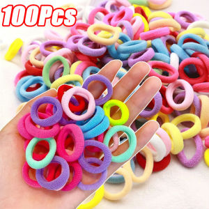 100Pcs/Bag High Elastic Hair Ties New Fashion Solid Color Stretch Elastic Rubber Hair Bands Colorful Nylon Scrunchie Hair Ties Simple Ponytail Hair Rope for Women Grils Kids