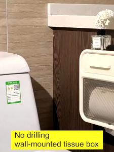 COD Waterproof Roll Toilet Paper Holder With Storage Wall Mounted Adhesive Tissue Storage Box With Shelf For Bathroom