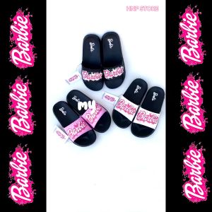 Sandal Barbie Anak Perempuan Model Selop  Putih Pink Motif Terbaru Bahan Ringan Empuk