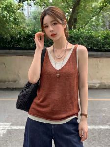 Áo Hai Mảnh Giả V-Neck Bằng Lụa Trơn Không T Tay