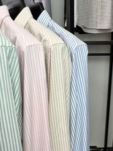 100% Cotton Mens Long Sleeve Stripe Shirt | Business Casual Button-Down Collar Regular Fit