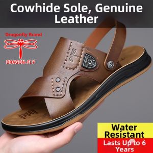 DRAGON-FLY | Slip-Resistant Soft Bottom Mens Casual Beach Sandals Genuine Leather