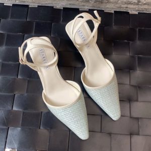 Womens Leather Woven Sandals Open Toe High Heels Roman Style Slip-On Anti-Slip Low Cut Fashionable All-Match Summer Shoes