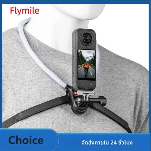 ที่ยึดคอ Flymile สำหรับกล้อง DJI Action 5 Pro/Osmo 360/Nano/Insta360 Ace Pro/Gopro อุปกรณ์เสริมกล้อง สายรัดหน้าอกแบบ POV