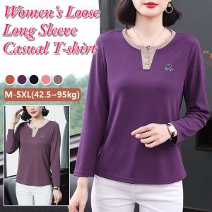 Loose Long Sleeve Casual T-shirt Large Slimming V-neck Casual Top Bottoming Shirt Temperament Solid Color Top