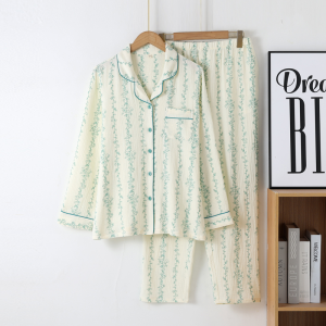 Cute Girly Style Double Pure Cotton Gauze Pajamas Womens Spring and Autumn Summer Long Sleeves Thin Loose Homewear Suit