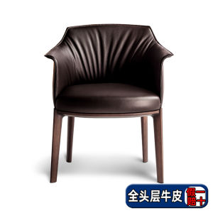 Retro Italian Luxury Rotating Dining Chair Full Top Layer Genuine Leather Solid Wood Tea Table Owner Chair Designer Home Use
