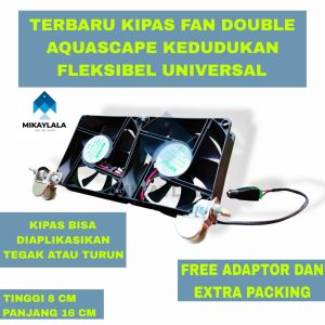 DOUBLE FAN KIPAS AQUASCAPE FLEKSIBEL UNIVERSAL ADAPTOR FREE SUHU AQUARIUM
