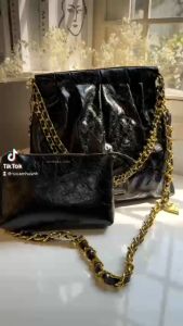 Túi Tote C N K Kèm Ví Con Da Mịn Nhúng Miệng Túi Có Nút Bấm Xích Đặc Nặng Tay