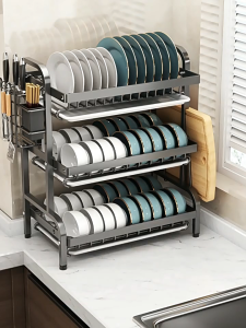 Multi-Tier Dish Drying Rack | Space-Saving Kitchen Organizer Auto Drain Dish Rack for Sink & Countertop