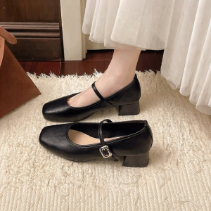 YX | Stylish British Style Square Toe Buckled Shoes Women Block Heels