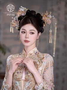 New Gold Liquid ดอกไม้โบราณเครื่องแต่งกายอุปกรณ์เสริมผม < Ne1> Step Shake งานแต่งงานเจ้าสาว Headwear สไตล์จีน Hairpin งานแต่งงาน
