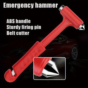 2-in-1 Car Escape Tool - Emergency Safety Hammer with Seatbelt Cutter and Window Breaker Durable ABS Material Red