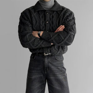 DAVID&ME | Stand Collar 3D Textured Knitted Heavyweight Thick Cozy Knit Cardigan