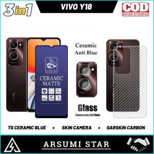 Promo Paket 3in1Tempered Glass Ceramic Matte Anti Spy VIVO Y18 Anti Gores Pelindung Layar Ceramic Matte Anti Spy  + Garskin Carbon 3D + Skin Camera lens