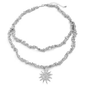 Lacteo Vintage Trendy Double-layer  Sunflower Pendant Necklace Men Creative Punk Irregular Plastic Beads Chain Necklaces Jewelry