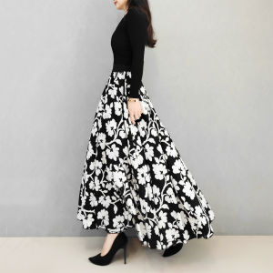 720 Degrees Large Swing Skirt High-End Chiffon Print Floral Skirt High Waist Long Skirt Fairy Dress Dance Performance A- Line