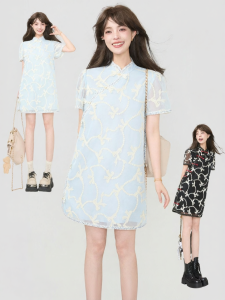 KEIKO | Lightweight Chinese-style Lace Embroidery Patchwork Chiffon Dress