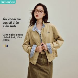 INMAN | Áo Khoác Bông Cotton Thêu Họa Tiết Caro Đứng Cổ Màu Đối Lập