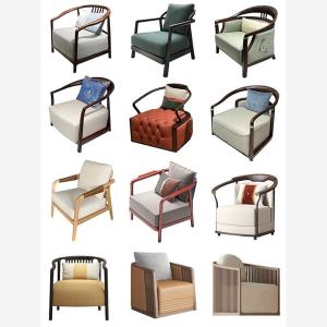 New Chinese Style Solid Wood Sofa Chair Bedroom Balcony Leisure Three-Piece Set Furniture Single Hotel Reception Chair