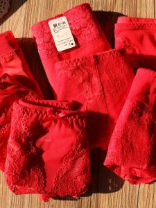 Red Lace High Waist Triangle Panties Womens Underwear Briefs Seamless Butt Covering Casual Comfortable plus Size Innerwear