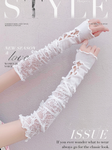 แขนยาวลูกไม้ Lolita JK แขนสั้นผ้าฝ้ายลายดอกไม้สีขาว แขนยาวสไตล์บัลเล่ต์ Y2K แขนสั้นผู้หญิง ฤดูร้อน แขนยาว แขนสั้น