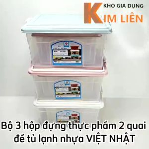 Bộ hộp nhựa VIỆT NHẬT 6521 đựng thực phẩm rau củ quả để tủ lạnh - 2 quai xách khóa gài thông minh