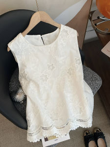 PAIBOLI | เสื้อกั๊กผู้หญิงแขนกุดปักลายสไตล์ฝรั่งเศสสำหรับฤดูร้อน เสื้อเชิ้ตคอตั้งแขนกุดแบบสวมหัวทรงหลวมๆ สีพื้น