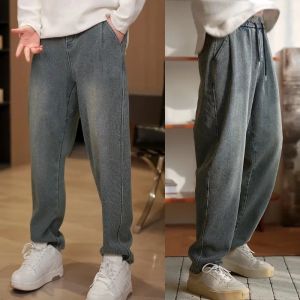 Washed Denim Jeans Loose Casual Mens Spring Autumn Star Pattern Wide Leg Pants Straight Cut Anti-Bacterial Youth Fashion