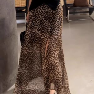 Summer New Vintage Draped Leopard Print Half Skirt for Women Elegant Mature Style Casual Polyester Fiber mid Waist H Type