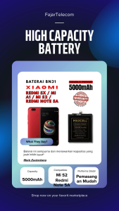 Baterai BN31 compatible Xiaomi Redmi 5X / Mi A1 / Mi S2 / Redmi Note 5A Double Power 5000mAh