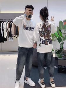 Trendy Cotton Long Sleeve Sweatshirt Jacket for Couples Autumn Winter Fashion Versatile Mens T-shirt Comfortable Anti-bacterial