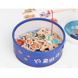 Bộ đồ chơi câu cá gỗ nam châm 31 sinh vật biển bằng gỗ trò chơi câu cá vui nhộn 2 cần câu nam châm cho bé-HAUSE