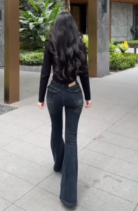 Slimming High Waist Bell Bottom Jeans Womens Elastic Bodycon Denim Long Pants Autumn New Style Cotton Stretch Blue Jeans