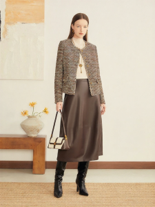 French Elegant Short Coat Chenille Blend Tweed