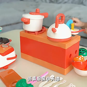 64PCS Kid House Kitchen Toy Set Cooking Kitchen Pretend Play Set With Kitchen Toy Fruit Cutting Set