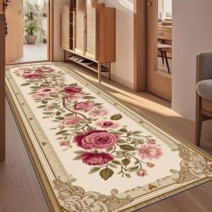 VIKAMA European Classic Flower Long Pattern Mat Easy Clean Dirt Trapping Runner Carpet For Hallway Living Room Home Decor