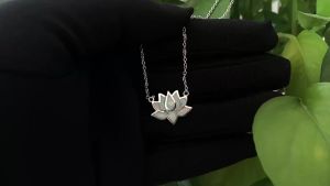 Dainty Lotus Flower Pendant NecklaceLove Heart Design with White Opal & Silver Color ChainValentines Birthday Gift for Women