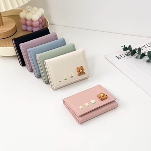 INS Simple Cute Style Cartoon Student Folding Pu Wallet Korean Style Three Fold Short Womens Wallet