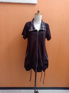 mini midi dress wanita hitam tebal AZURA cewek L lengan pendek MEWAH serut bawah resliting depan