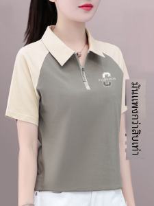 Summer 2024 Womens Short Sleeve Polo Shirt Casual Sporty Half Zip T-Shirt Trendy Polyester Fiber Thin Material Korean Style
