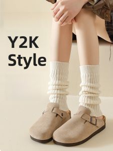 JINGCHI | Thickened Knitted Knee High Socks Womens Winter Warm Leggings Ankle Protection Snow Boots Mid-Calf Y2K Style Polyester Blend