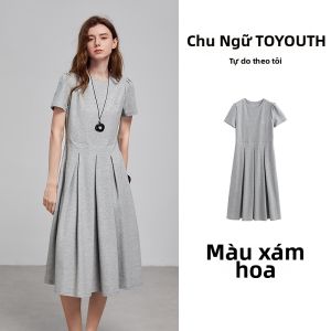 Toyouth | Đầm Thun Thoáng Khí Tay Bồng Phong Cách Học Đường Mùa Hè Mỹ