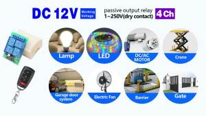 433Mhz Universal Wireless Remote Control Light Switch DC12 24V 72V 4CH RF Relay Receiver 50m Range for Light/Garage Door/LED DIY
