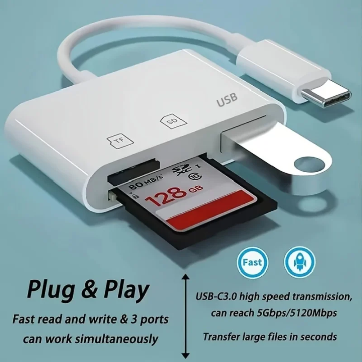 2025 Phone Card Reader SD3-in-1 Converter Adapter Universal Tablet Connection USB Flash Drive Type-C TF CF SD Memory Card Reader
