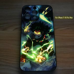 Cute LED Phone Case for iPhone 14 13 12 11 Pro Max 8 7 Plus X XS XR Flash Funda Anime My Hero Academia Deku Bakugou Boku Cover