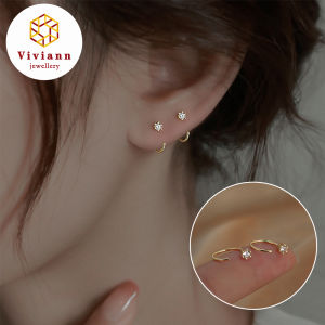 Viviann Original Design 925 Sterling Silver Small Zircon Ear Studs New Refined Earbone Studs Earrings Trend Zircon Round Gold Color Earring for Women Fashion Exquisite Elegant Jewlery Accessories