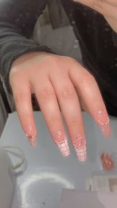 Bộ 24 móng tay giả dài - D 066 - sang trọng dễ thương cho nữ màu hồng sành điệu Kèm keo SILICON dán móng CÓ ẢNH SP THẬT