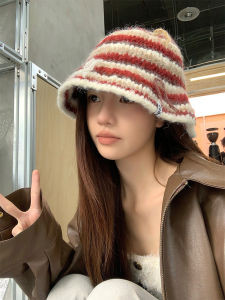 Hand Knitted Fisherman Hat Womens Fashionable Warm Small Face Appearances Colorful Stripes Knitwear Casual Style Autumn Winter